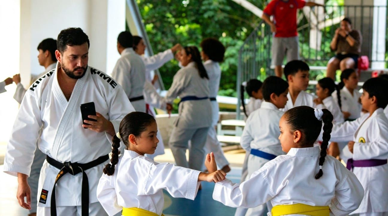 Clase General OGKK Panamá 2026: sensei dirigiendo al grupo infantil