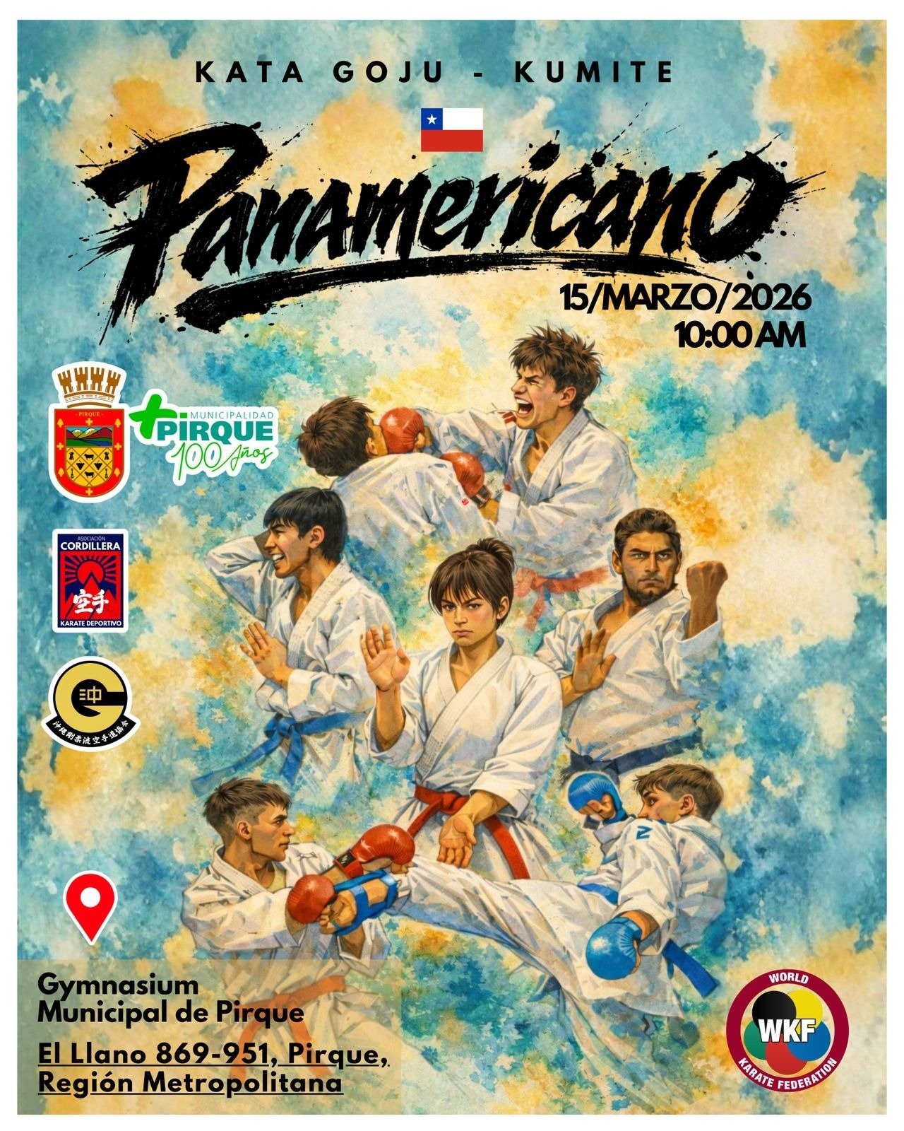 Afiche del Panamericano de Kata Goju y Kumite, 15 de marzo de 2026, Pirque, Chile