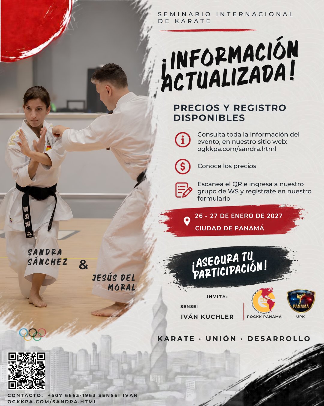 Afiche del Seminario Internacional de Karate con Sandra Sánchez y Jesús del Moral, 26 y 27 de enero de 2027